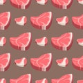 Beef steak raw meat food red fresh cut butcher uncooked chop seamless pattern ingredient vector illustration