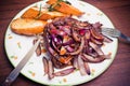 Beef steak with red onion