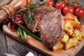Beef steak with roasted potato Royalty Free Stock Photo