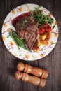 Beef steak with roasted potato and vegetables Royalty Free Stock Photo
