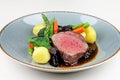 Beef steak with sesonal vegetables close up. Royalty Free Stock Photo