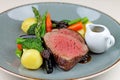 Beef steak with sesonal vegetables close up. Royalty Free Stock Photo