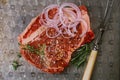 beef steak t-bone with vintage meat fork