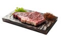 Beef steak t-bone on wooden plate