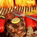 Beef steakes on BBQ grill Royalty Free Stock Photo