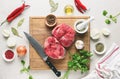 Beef stew ingredients on a kitchen table, culinary backround Royalty Free Stock Photo