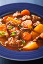 Beef stew with potato and carrot in blue plate Royalty Free Stock Photo