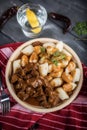 Beef stew with potatoes dumplings. Royalty Free Stock Photo