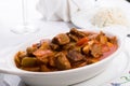 Beef Stew Served with Side White Rice Pilaf Royalty Free Stock Photo