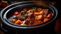 Beef Stew in a slow-cooker, ready to serve. Generative AI Royalty Free Stock Photo