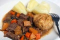Beef stew suet dumpling and potatoes