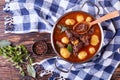 Beef Stew in a metal casserole