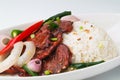 Beef stir-fry with vegetable and rice Royalty Free Stock Photo