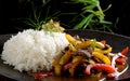 Beef stir-fry with vegetable and rice Royalty Free Stock Photo