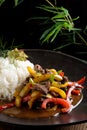 Beef stir-fry with vegetable and rice Royalty Free Stock Photo