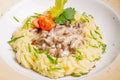 Beef Stroganoff with mashed potatoes. Royalty Free Stock Photo