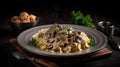 Beef Stroganoff Professional Food Plate Pasta Mushrooms Sauce Brown Gravy Modeling Commercial Milk Bar Magazine Product Showcase