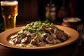 Beef Stroganoff On Stone In Rustic Pub Royalty Free Stock Photo