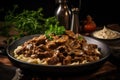 Beef Stroganoff On Stone In Rustic Pub Royalty Free Stock Photo