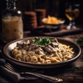 Beef Stroganoff On Stone In Rustic Pub. Generative AI Royalty Free Stock Photo