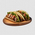 Beef Taco on a wooden plate isolated on transparent background Royalty Free Stock Photo