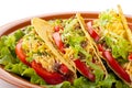 Beef tacos with salad and tomatoes salsa Royalty Free Stock Photo