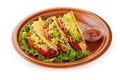 Beef tacos with salad and tomatoes salsa Royalty Free Stock Photo