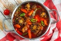 Beef tail stew with vegetables, thyme, red wine Royalty Free Stock Photo