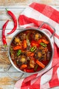 Beef tail stew with vegetables, thyme, red wine Royalty Free Stock Photo