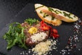 beef tartar with a raw egg Royalty Free Stock Photo