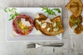 Beef tartar, toast bread with garlic Royalty Free Stock Photo