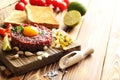 Beef tartare with egg yolk Royalty Free Stock Photo