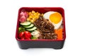 Beef teriyaki don with rice and egg on white Royalty Free Stock Photo