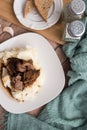 Beef tips with gravy on mashed potatoes Royalty Free Stock Photo