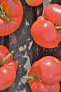 Beef tomatoes on a table from the organic kitchen garden Royalty Free Stock Photo