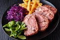 Beef tongue aspic with coleslaw and french fries Royalty Free Stock Photo