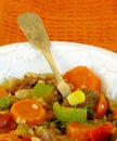 Beef Vegetable Stew with Orange Background.