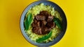 Beef vindaloo with saffron rice on a plate Royalty Free Stock Photo