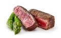 Beef wagyu steak meat with asparagus isolated on wight background Royalty Free Stock Photo