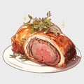 Beef Wellington, classic steak dish on cutting board vector art