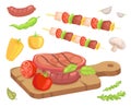 Beefsteak Roasted Meat Icons Vector Illustration