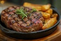 Beefsteak with rosemary, salt, pepper and French fries