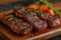 Beefsteak with rosemary, salt and pepper and tomatoes