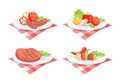 Beefsteak and Sausage on Plate Vector Illustration