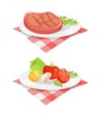 Beefsteak Served on Plate Vector Illustration