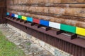 Beehive bee house with colorful wooden boxes