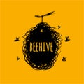 Beehive with bees, sketch, art for your design