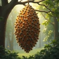 Beehive Hanging from Tree Branch Royalty Free Stock Photo