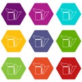 Beehive smoker icons set 9 vector