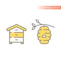 Beehive, wild and manmade vector icon set